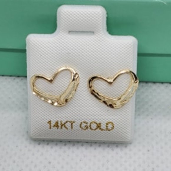 14 KT Gold Heart Earrings - Picture 3 of 7